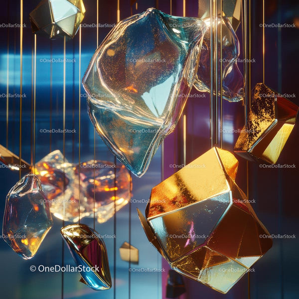 Geometric Glass and Gold Hanging Art Installation