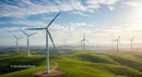 Wind Turbines on Rolling Green Hills Under Clear Sky
