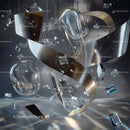 Futuristic Abstract with Metallic Ribbon and Glass Elements