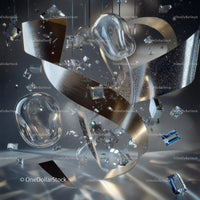 Futuristic Abstract with Metallic Ribbon and Glass Elements