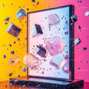 Floating Geometric Shapes Against Vibrant Background