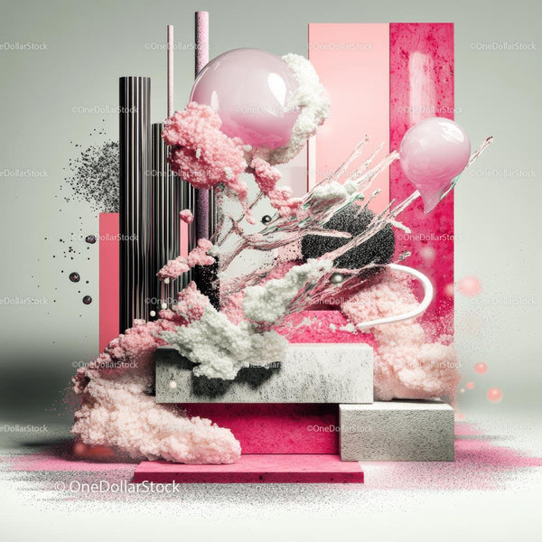 Surreal Pink and White Abstract Geometric Sculpture