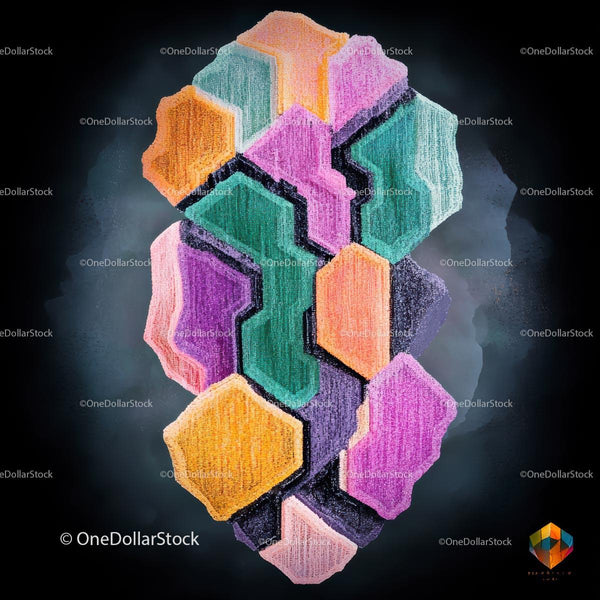 Vibrant Geometric Mosaic with Hexagonal Shapes and Patterns