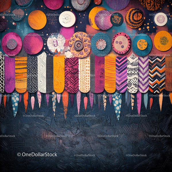 Vibrant Abstract Circles and Patterns on Textured Background