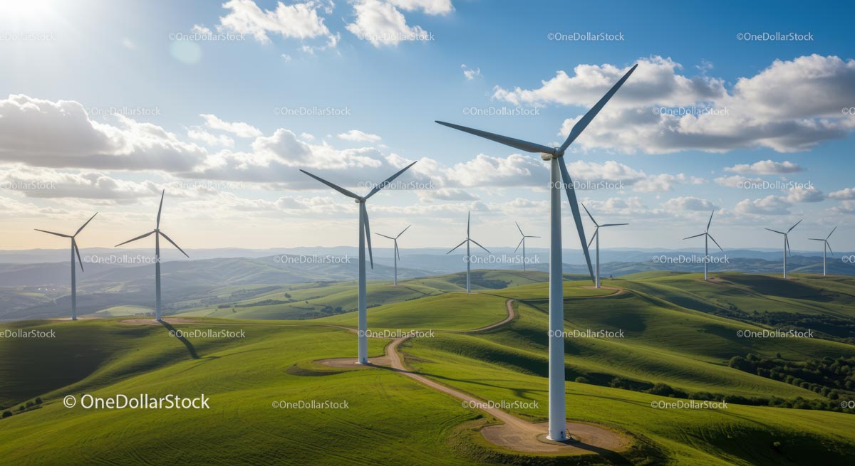 Majestic Wind Turbines in Scenic Green Landscape
