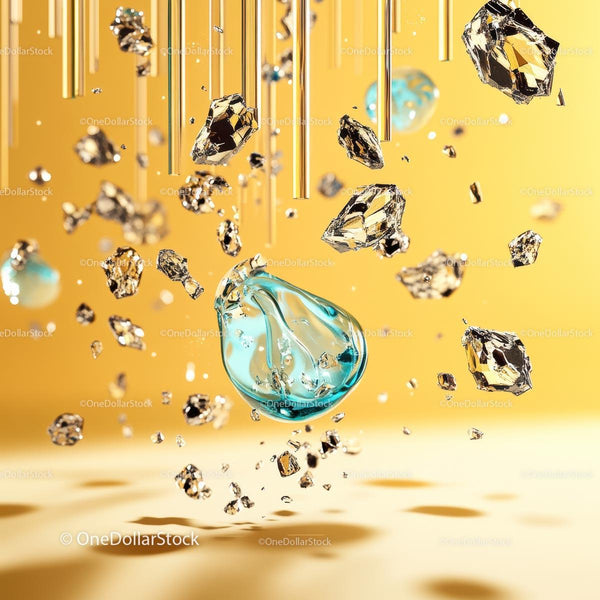 Floating Crystals on a Vibrant Yellow Background