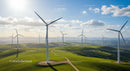 Wind Turbines on Lush Green Hills Under Blue Sky