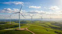 Wind Turbines on Lush Green Hills Under Blue Skies