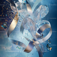Elegant Glass and Ribbons in Dynamic Abstract Composition