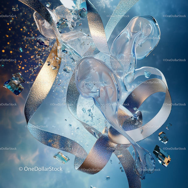 Elegant Glass and Ribbons in Dynamic Abstract Composition