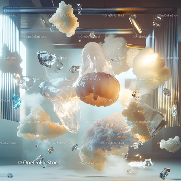 Surreal Abstract with Floating Translucent Shapes