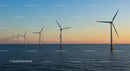 Offshore Wind Turbines at Sunset Over the Calm Sea