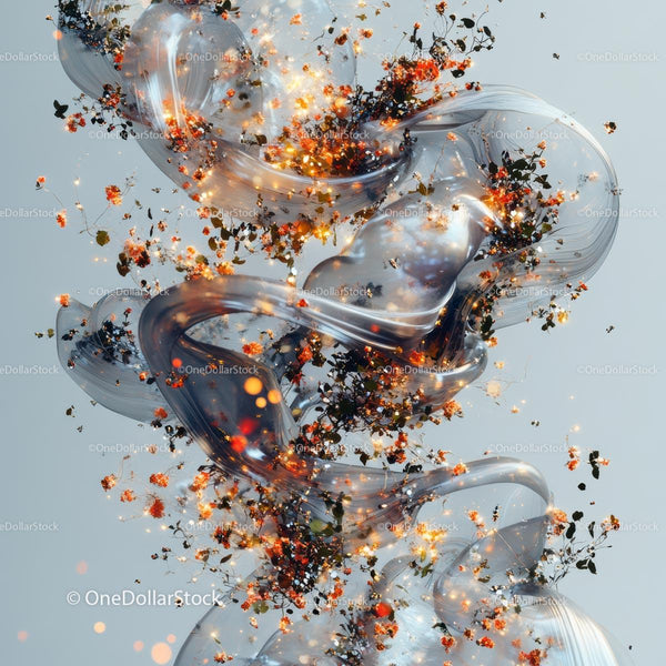 Abstract Floral and Fluid Art with Glowing Particles