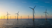 Offshore Wind Farm at Sunset over the Ocean