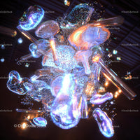 Futuristic Glass Sculpture with Glowing Abstract Elements