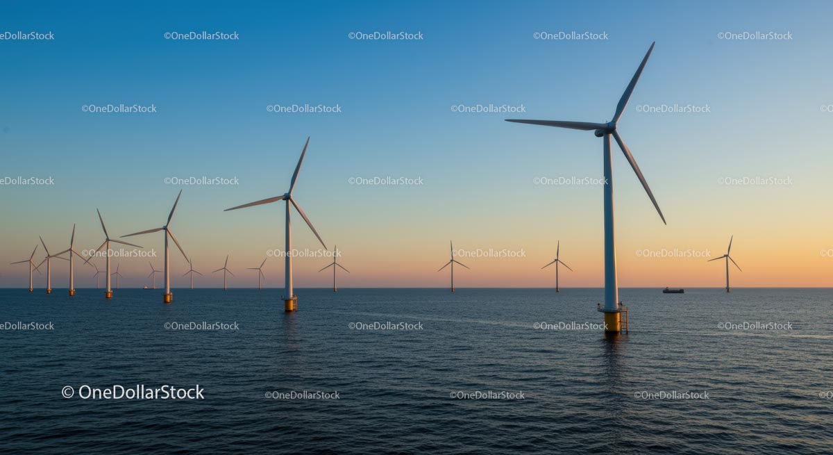 Offshore Wind Turbines at Sunset