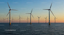 Offshore Wind Turbines at Sunset on Calm Ocean Waters