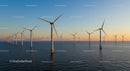 Offshore Wind Farm at Sunset Over Expansive Ocean