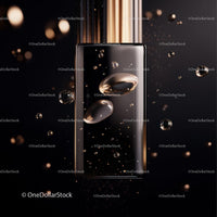 Elegant Black and Gold Cosmetic Bottle with Liquid