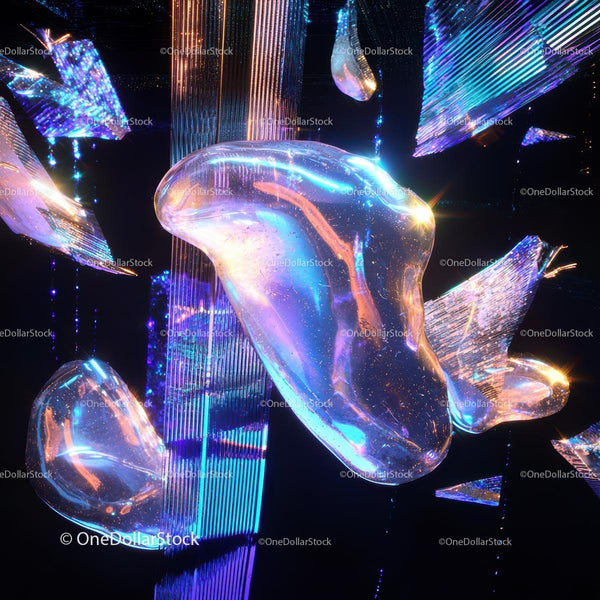 Futuristic Neon Lights with Iridescent Liquid Shapes