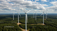 Aerial View of Wind Turbines in Lush Green Forest