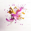 Dynamic Abstract Design with Vibrant Colors and Gold Elements