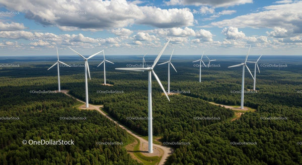 Widok z Lotu Ptaka na Turbiny Wiatrowe pośród Zielonego Lasu