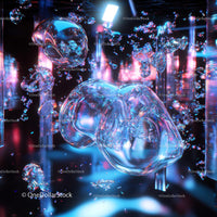 Futuristic Glass Bubbles with Neon Light Reflections
