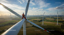 Engineer Performing Maintenance on Wind Turbine in Scenic Landscape