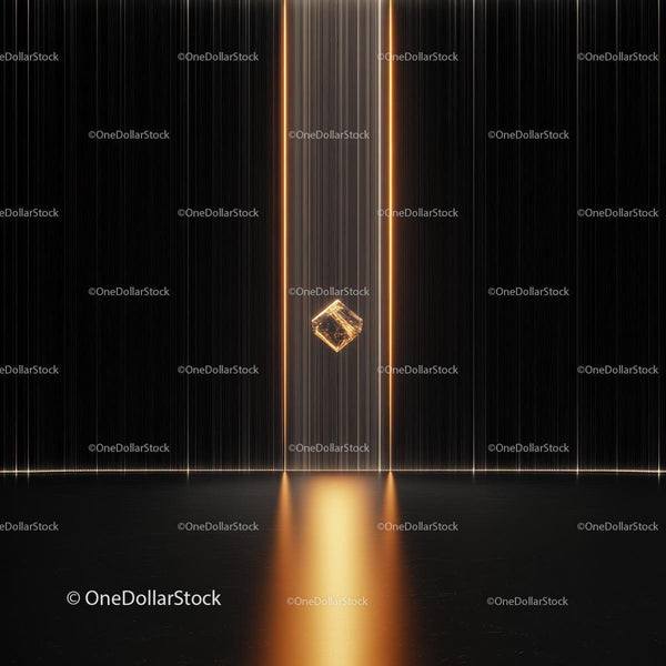 Futuristic Golden Cube with Glowing Light Lines