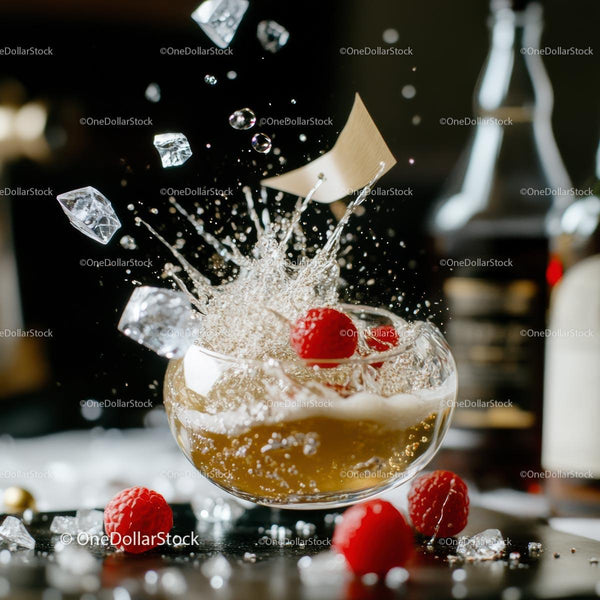 Refreshing Raspberry Cocktail Splash with Ice Cubes