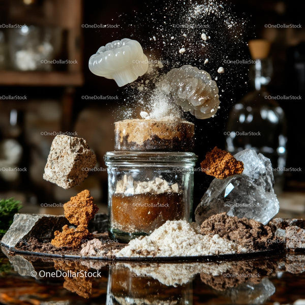 Mystical Alchemy Explosion with Jars and Crystals