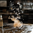 Artistic Coffee Splash with Ice Cubes in Motion