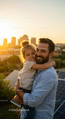 Father and Daughter Enjoying Sunset on Rooftop