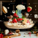 Creative Dessert with Floating Strawberries and Ice Cubes