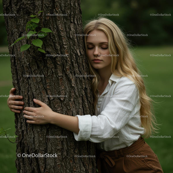 Kobieta Otulająca Naturę w Spokojnej Zielonej Scenerii