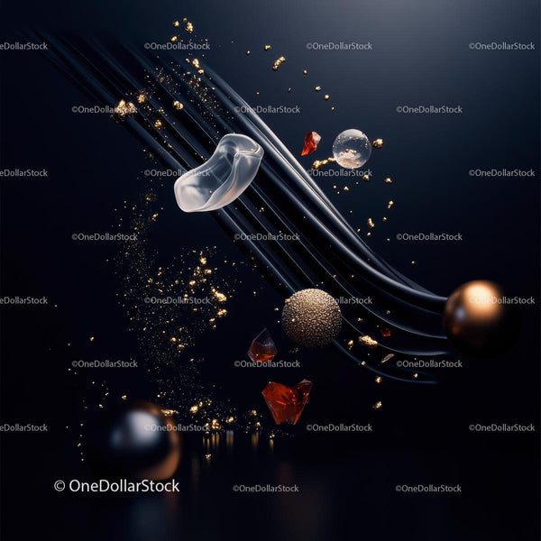 Floating Abstract Shapes with Golden Particles