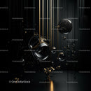 Abstract Spheres with Gold Accents on Black Background
