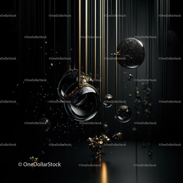 Abstract Spheres with Gold Accents on Black Background