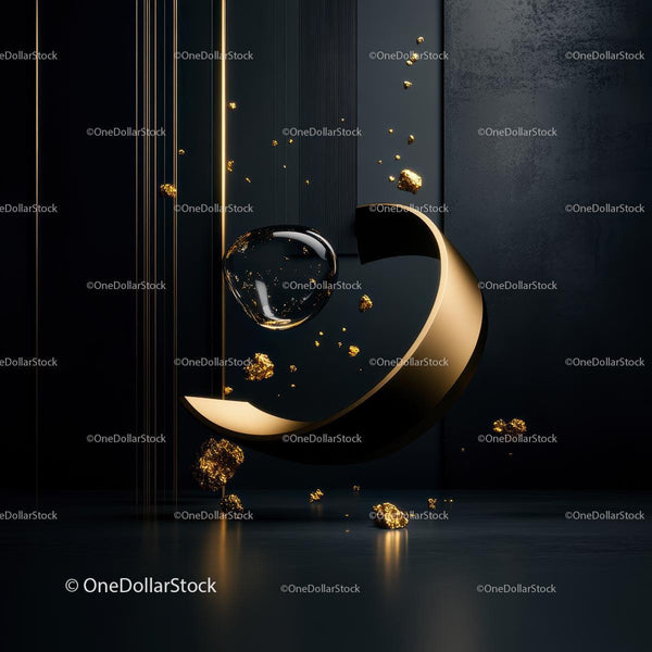 Golden Abstract Sculpture with Reflective Accents