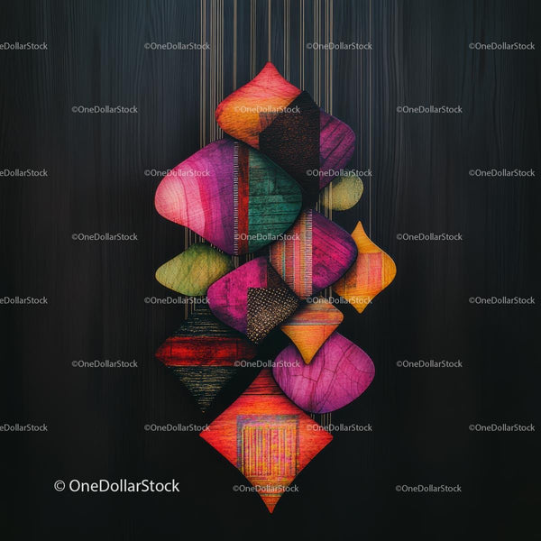 Vibrant Geometric Textile Artwork with Colorful Patterns