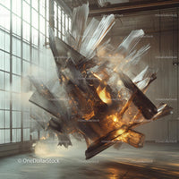 Abstract Glass Sculpture in Industrial Warehouse Setting