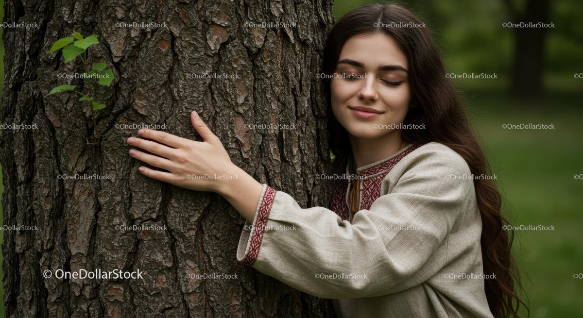 Woman Embracing Nature in Peaceful Forest Setting
