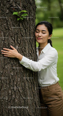 Woman Embracing Nature, Hugging Tree in Green Park