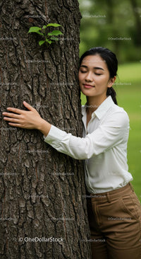 Woman Embracing Nature, Hugging Tree in Green Park