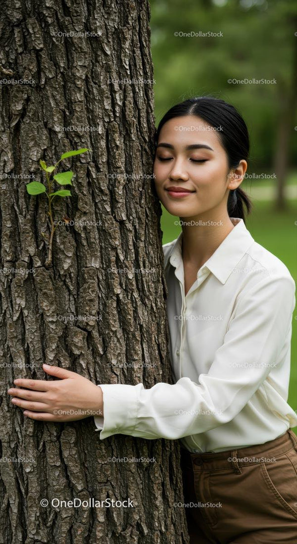 Spokojna chwila kobiety obejmującej naturę