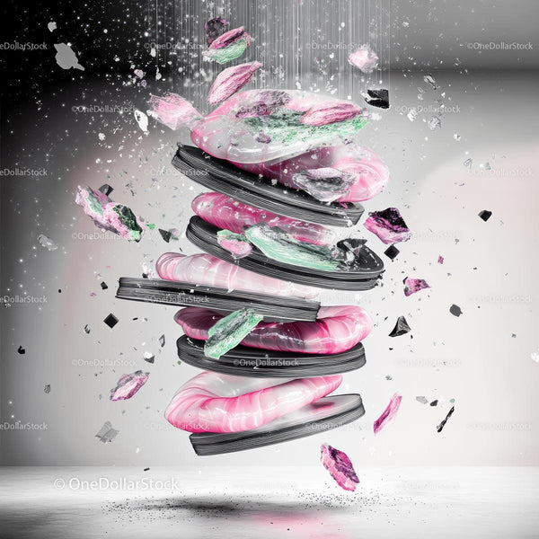 Abstract Composition with Floating Pink Crystals