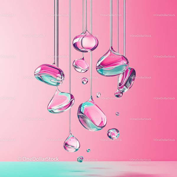 Colorful Liquid Droplets on a Pink Background