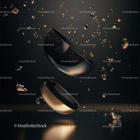 Elegant Floating Bowls with Falling Particles