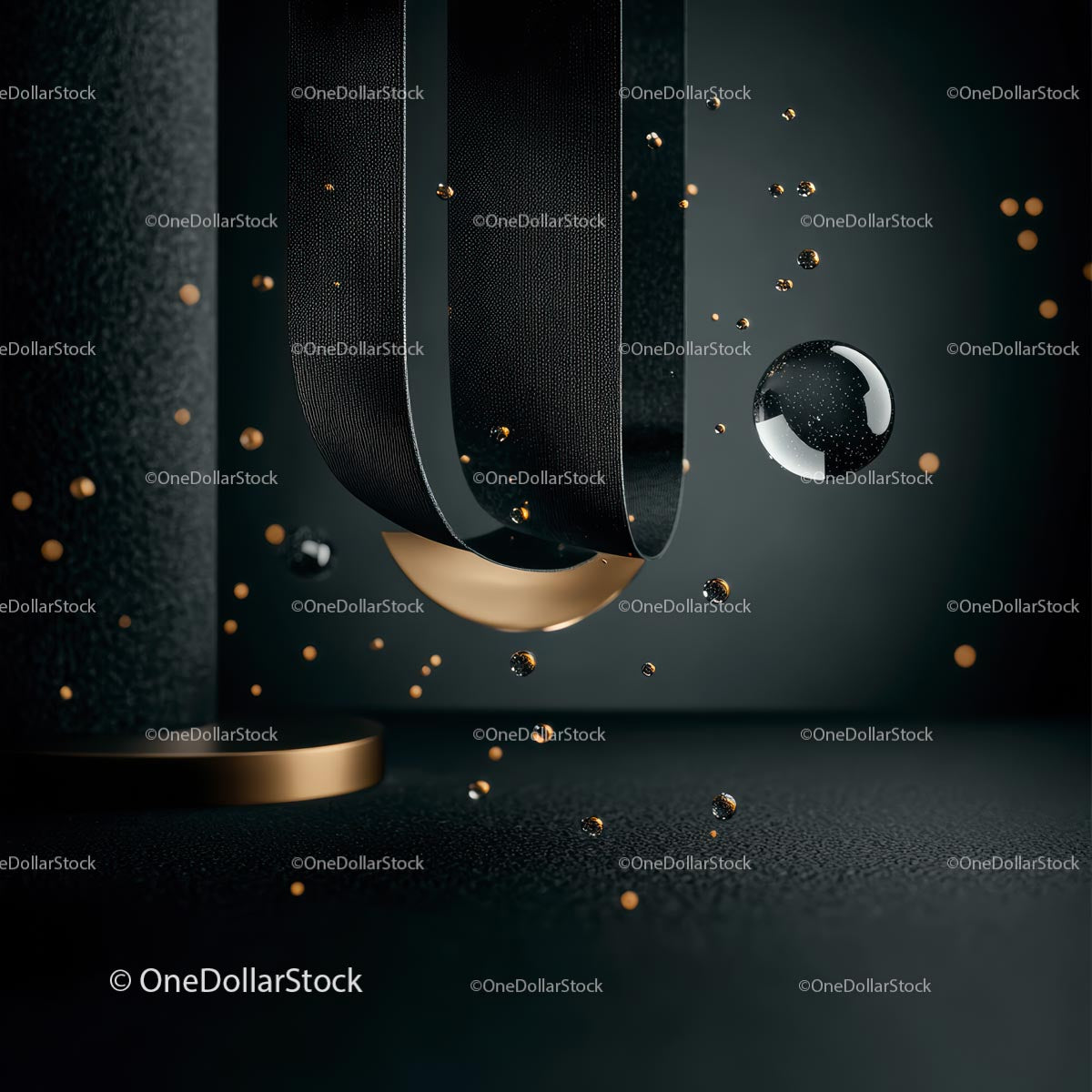 Abstract 3D Geometric Design with Black and Gold Elements